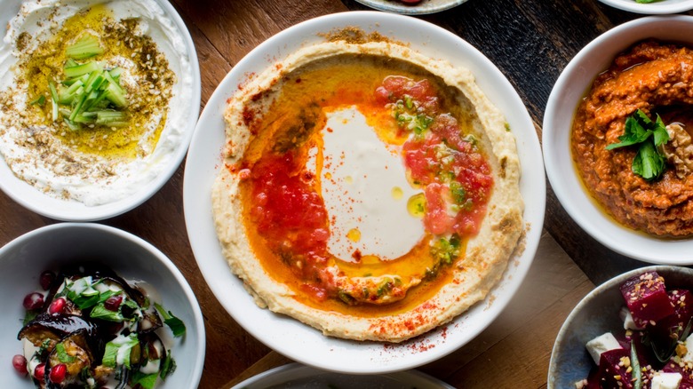 tzatziki, hummus, and harissa