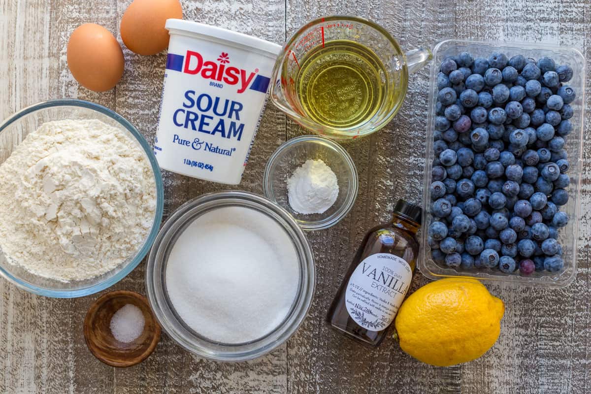 Ingredients for making lemon blueberry cake recipe