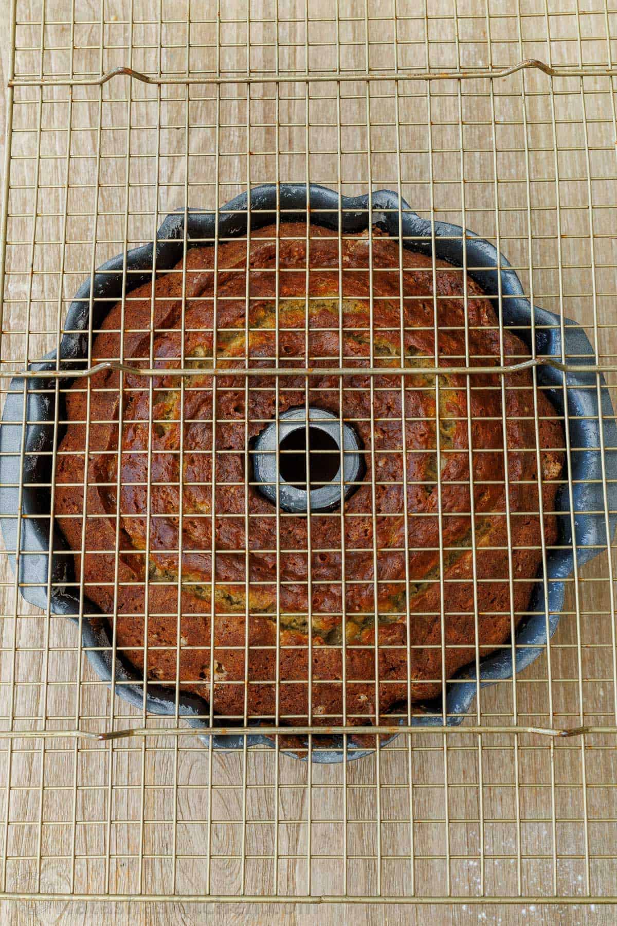 Drying rack over a pan to invert a baked cake