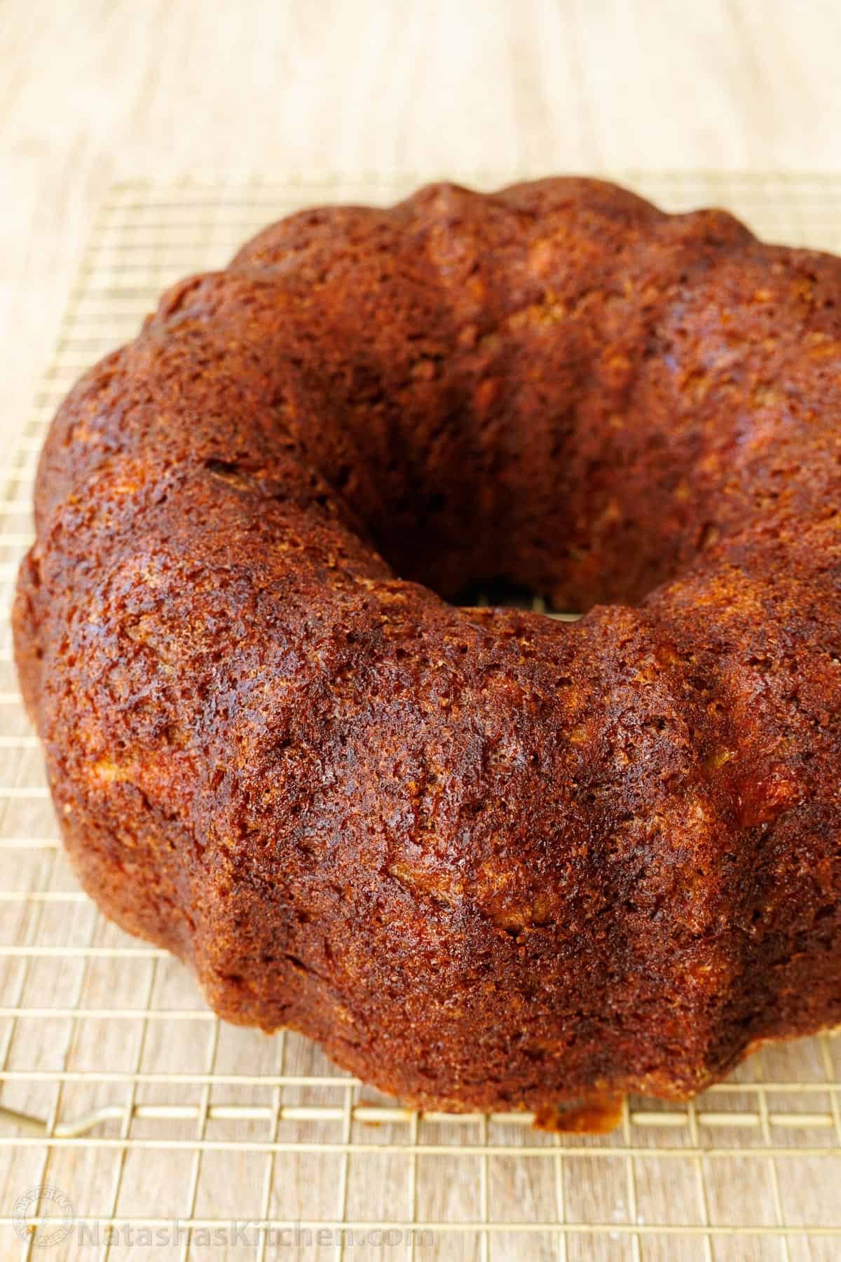 Banana Bundt Cake Recipe on a cooling rack